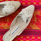 Vintage Cream Manolo Blahnik Mules w/ Pom (8- 8.5)