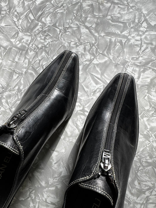 Vintage Funky 90s Heeled Zip Front Platform Mules (8.5)