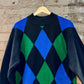 80s Color Block Harlequin Knit Micro Mini Sweater/Dress (M)