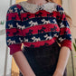 80s Scottie Print Knit Sweater w/ Lace Collar (XS-M)