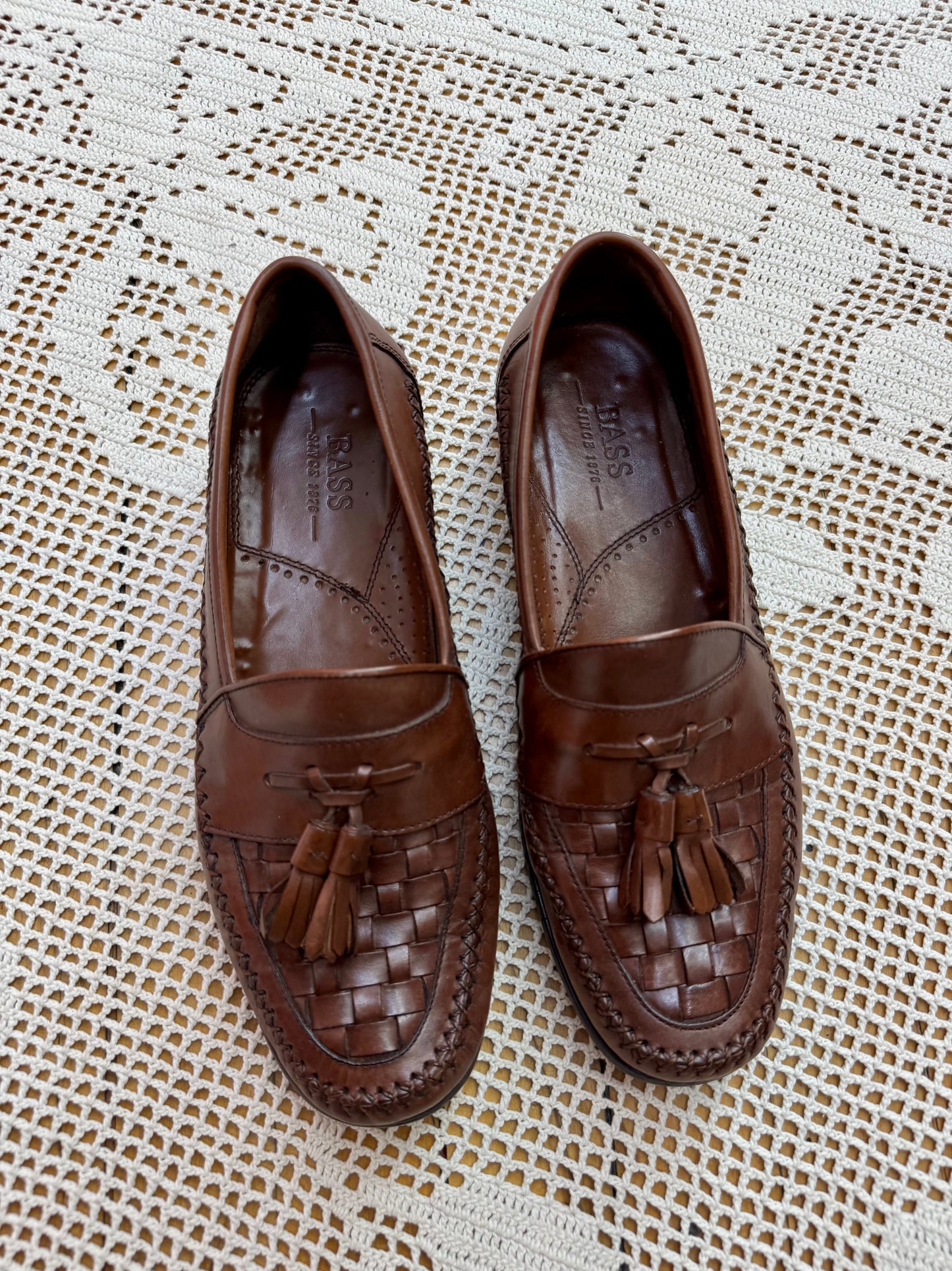 Vintage Bass Brown Lattice Weave Loafers (M9.5)