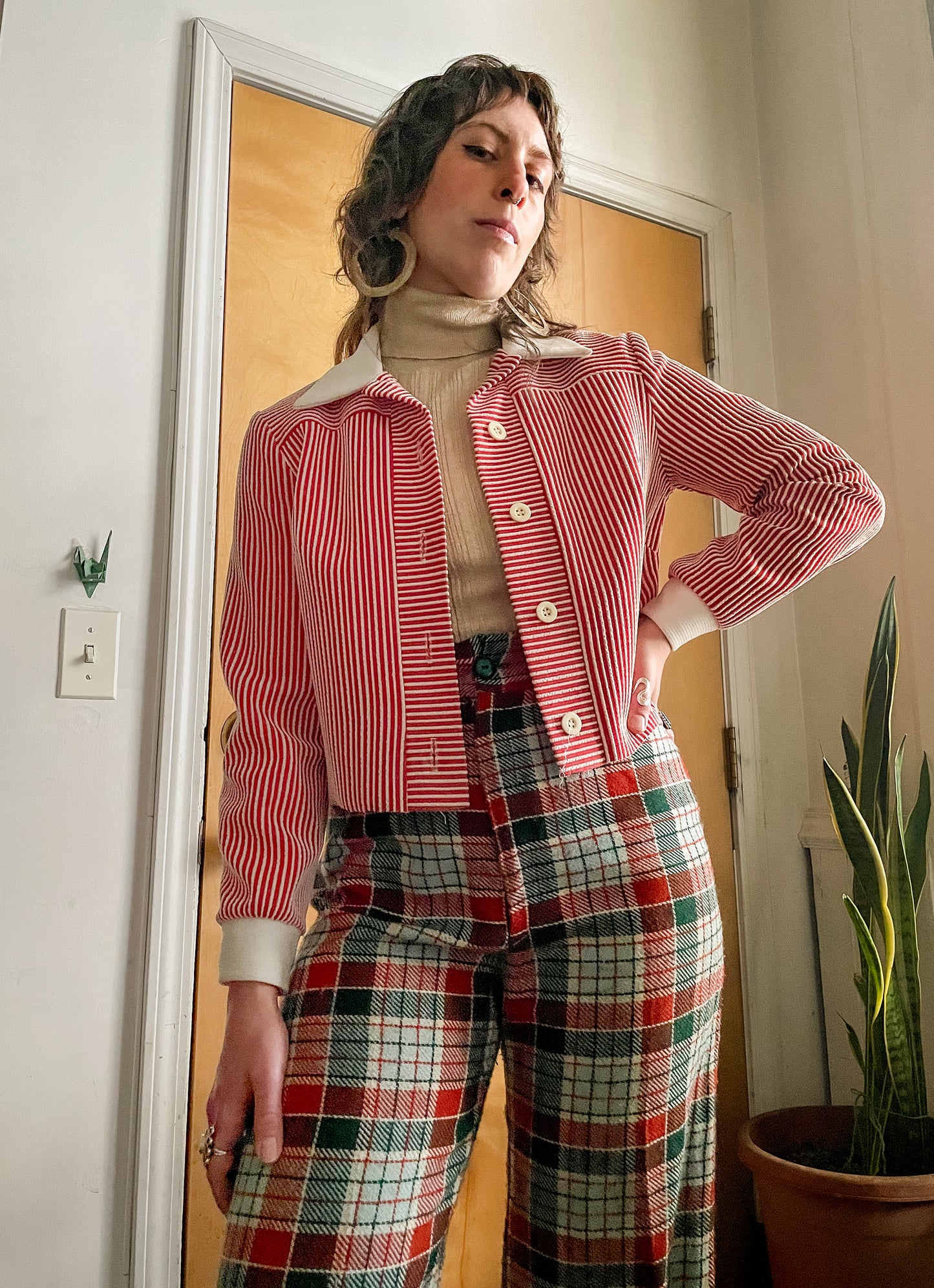 70s Textured Candy Stripe Poly Shirt Jacket (S-M)