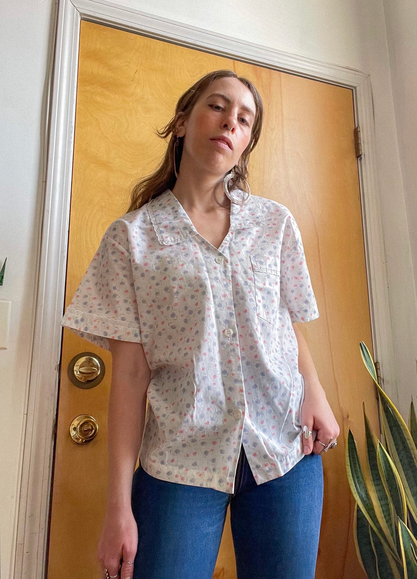 80s Cute boxy Floral Button Down (L-XL)