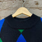 80s Color Block Harlequin Knit Micro Mini Sweater/Dress (M)