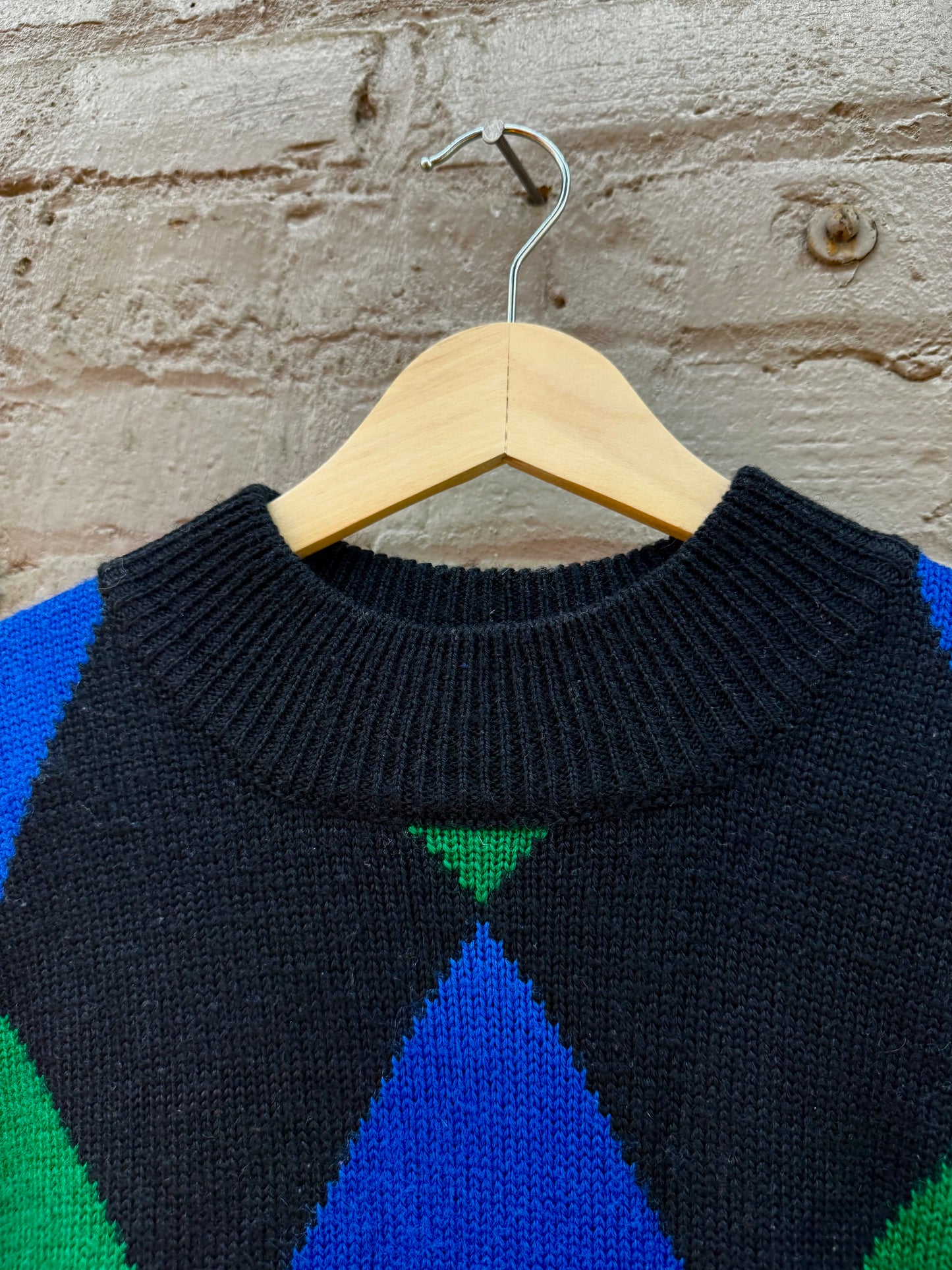 80s Color Block Harlequin Knit Micro Mini Sweater/Dress (M)