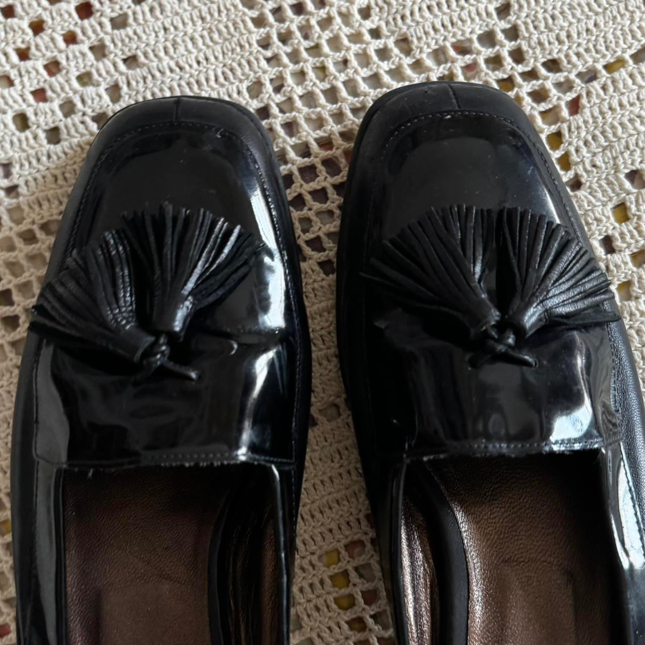 Vintage Black Patent Leather Mule Loafers w/ Tassels (W8)