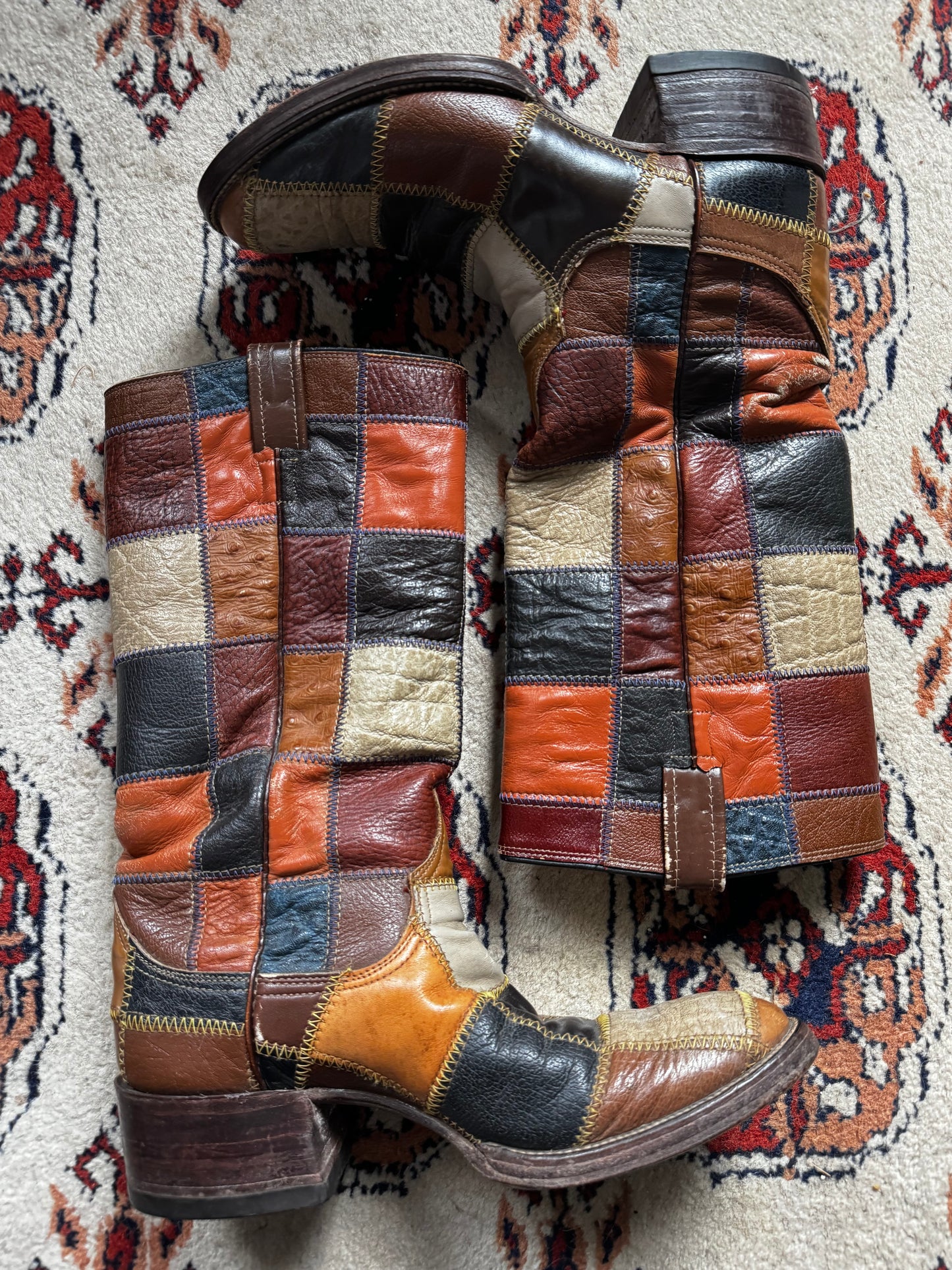 INSANE Rare 70s/80s Larry Mahan Patchwork Cowboy Boots (W9.5/M8)