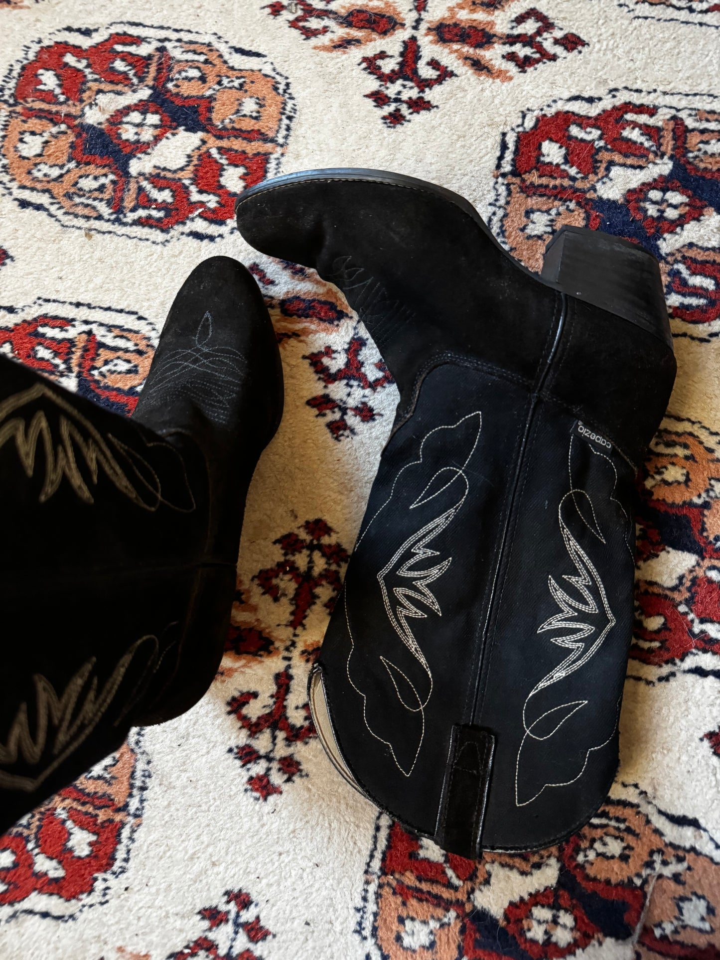 Vintage 80s Denim & Suede Heeled Cowboy Boots (8.5)