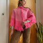 Late 70s Knit Crocheted Two Toned Poncho (XS-M)