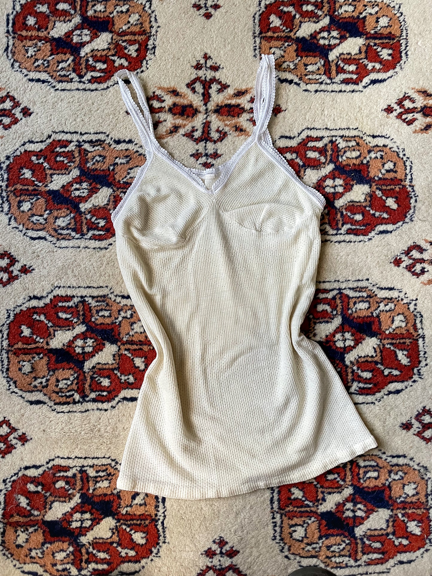Vintage 70s Pointelle Cream Camisole Tank Top (XS)
