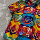 y2k Digital Art Rose Print Short Sleeve Button Down (M)