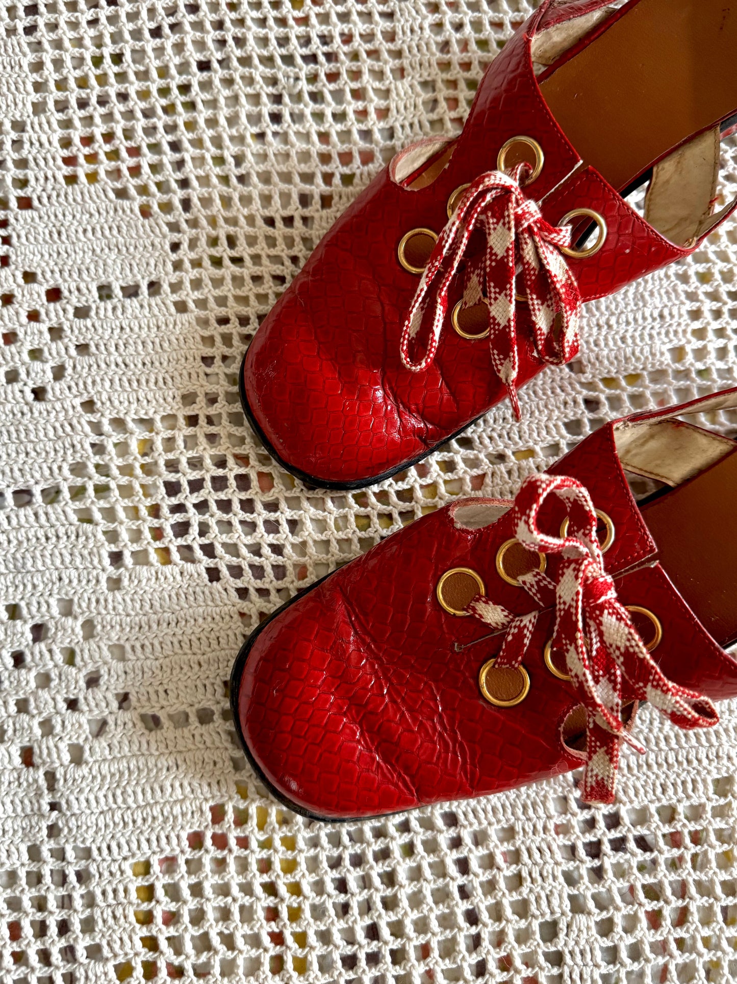 60’s Mod Patent Leather Red Slingback Loafers (W7)