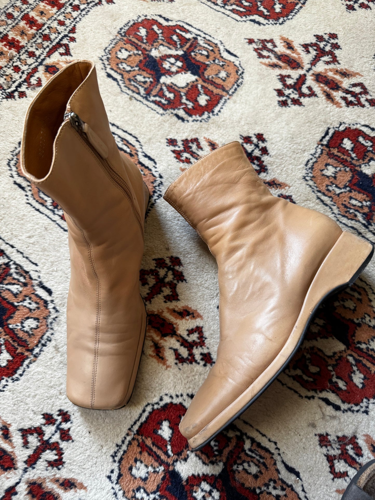 Vintage Soft Leather Square Toe Ankle Boots (10)