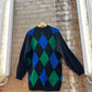 80s Color Block Harlequin Knit Micro Mini Sweater/Dress (M)