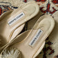 Vintage Cream Manolo Blahnik Mules w/ Pom (8- 8.5)