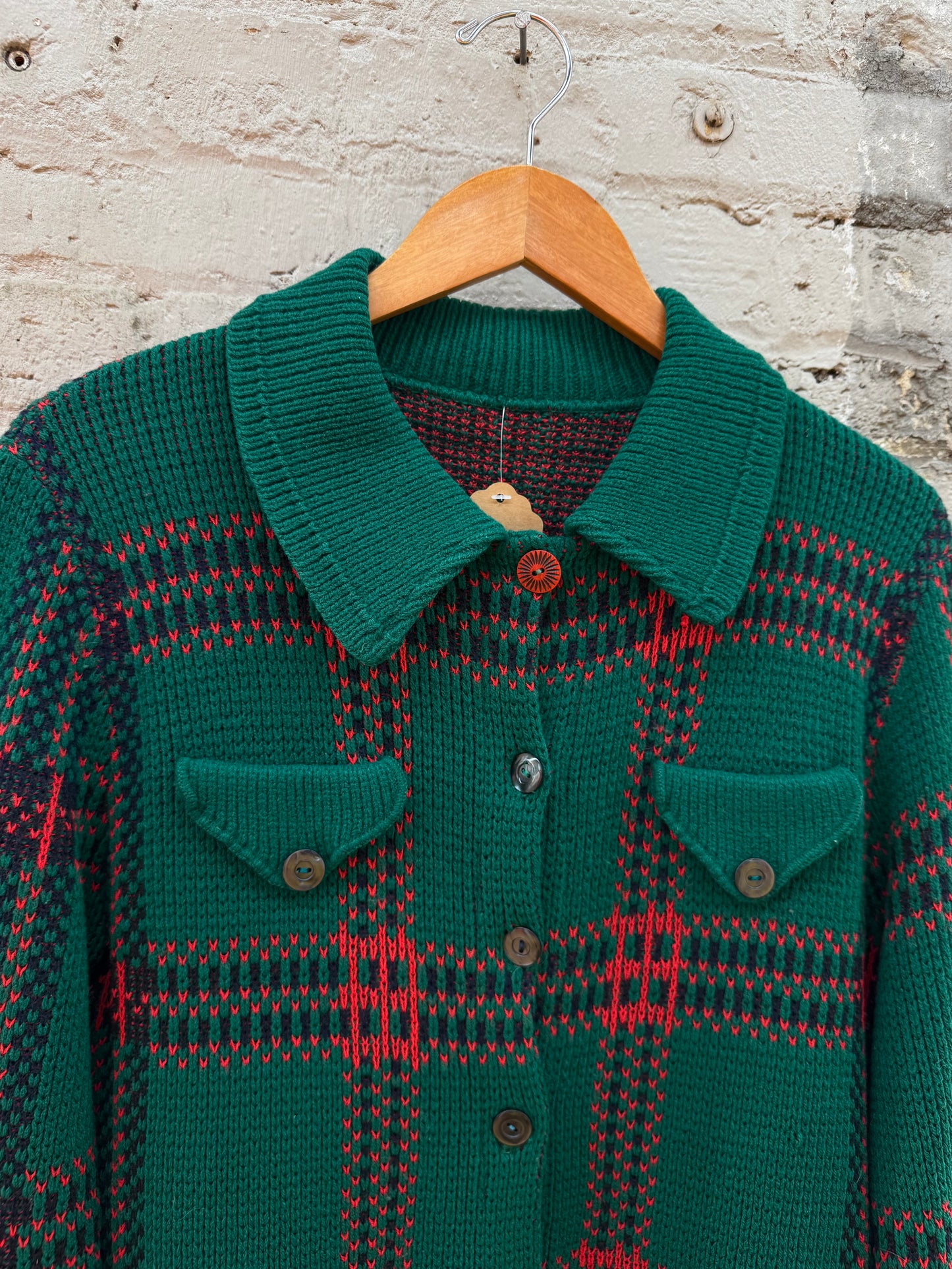 Vintage 70s/80s Knit Plaid Tartan Cardigan (M-L)