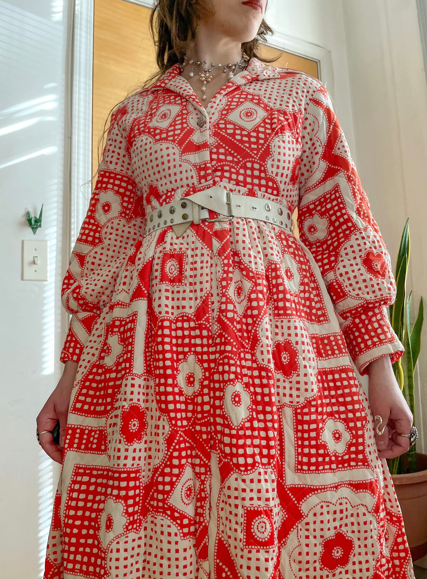 70s Trippy Quilted House Dress (XS-S)