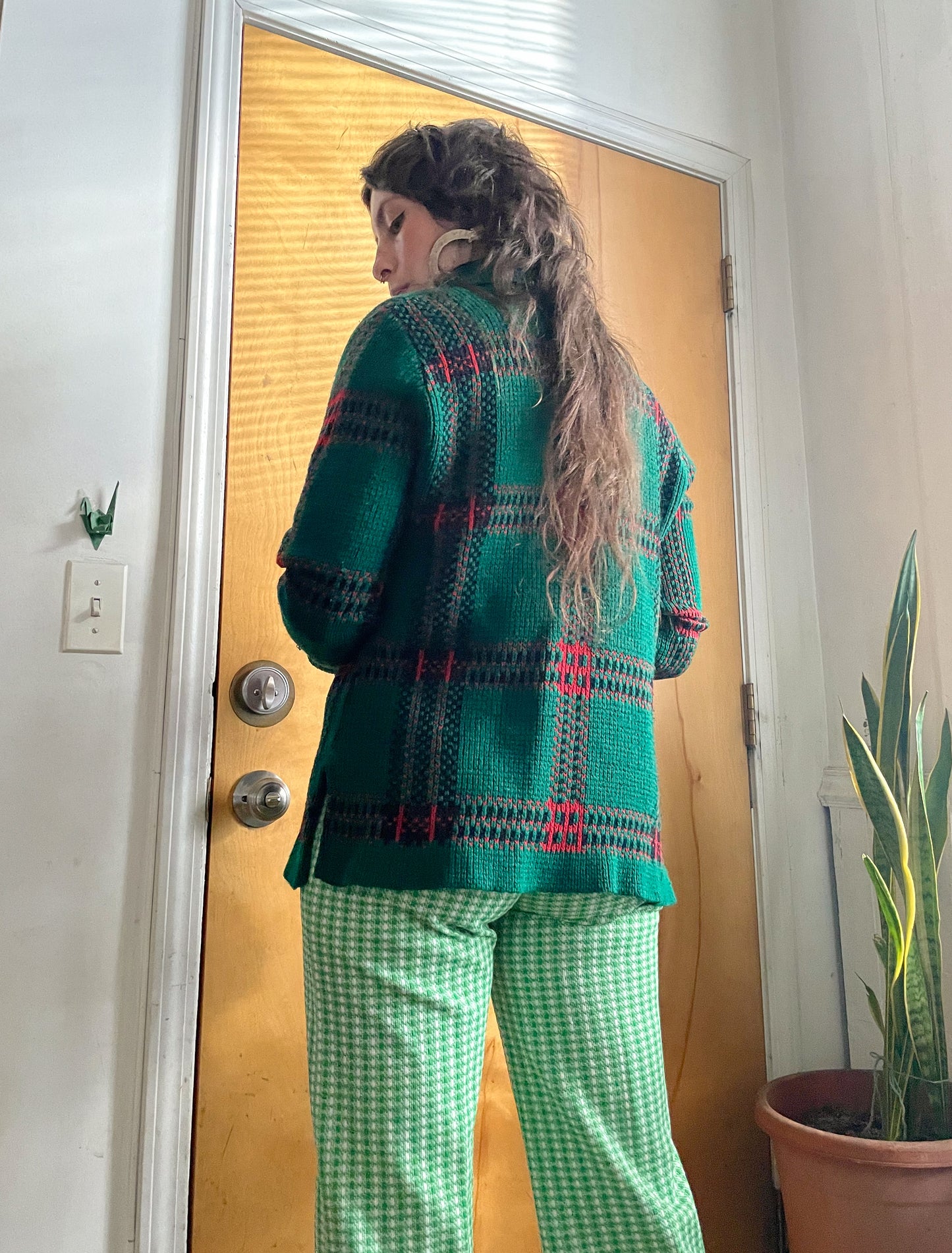 Vintage 70s/80s Knit Plaid Tartan Cardigan (M-L)