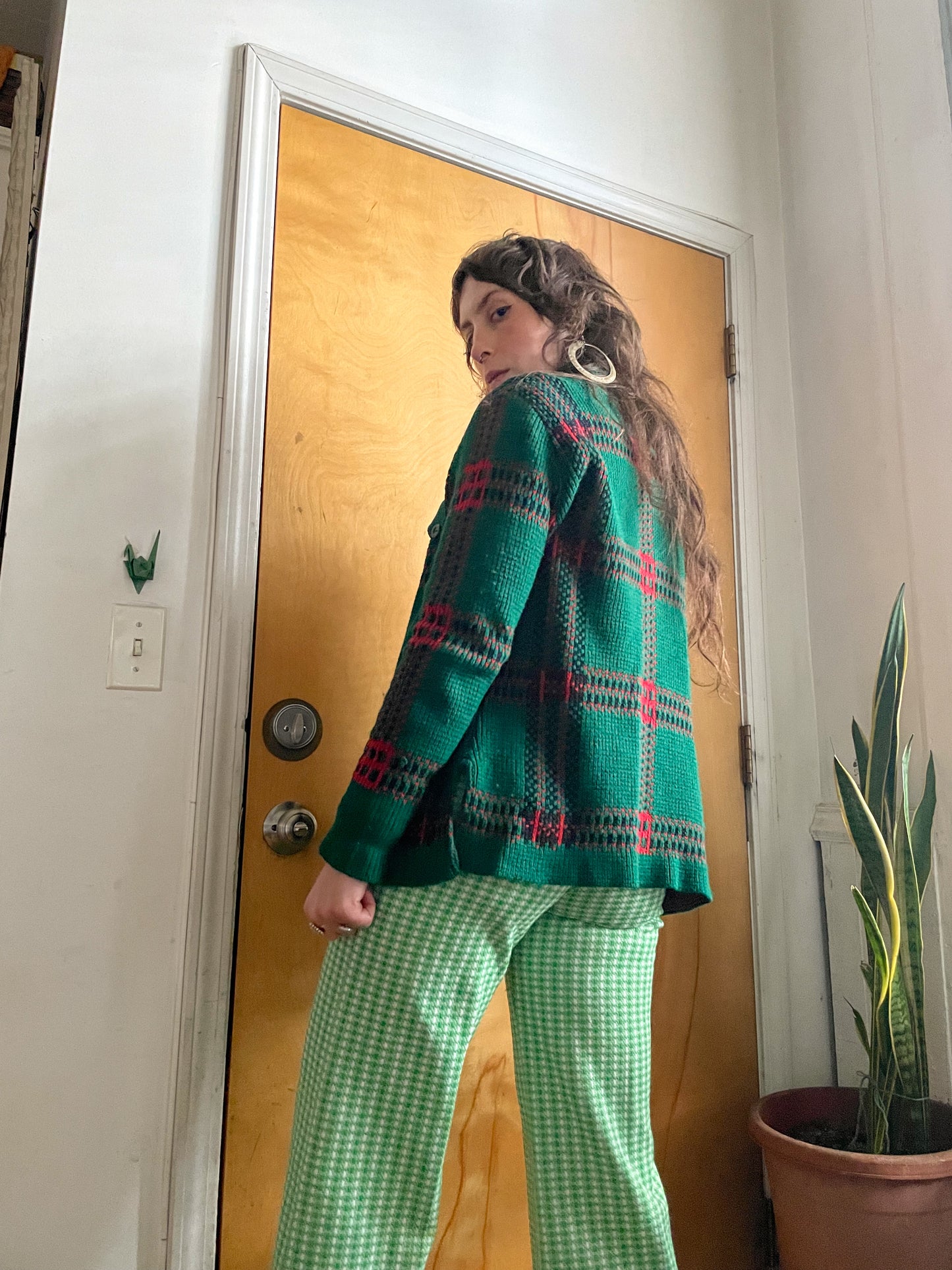 Vintage 70s/80s Knit Plaid Tartan Cardigan (M-L)