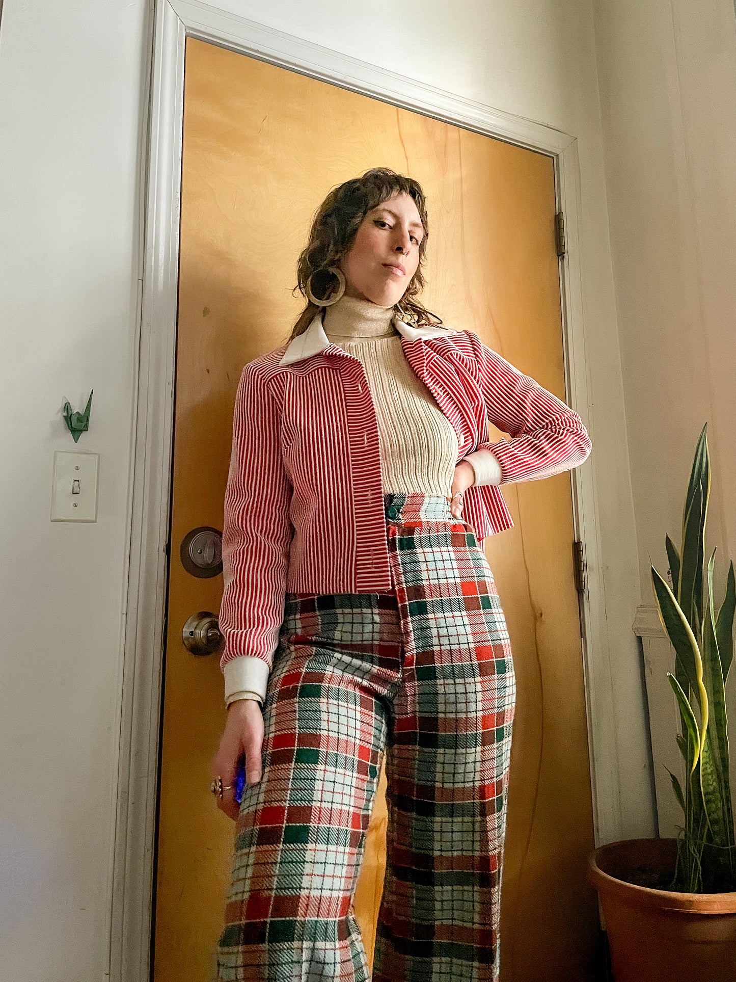 70s Textured Candy Stripe Poly Shirt Jacket (S-M)