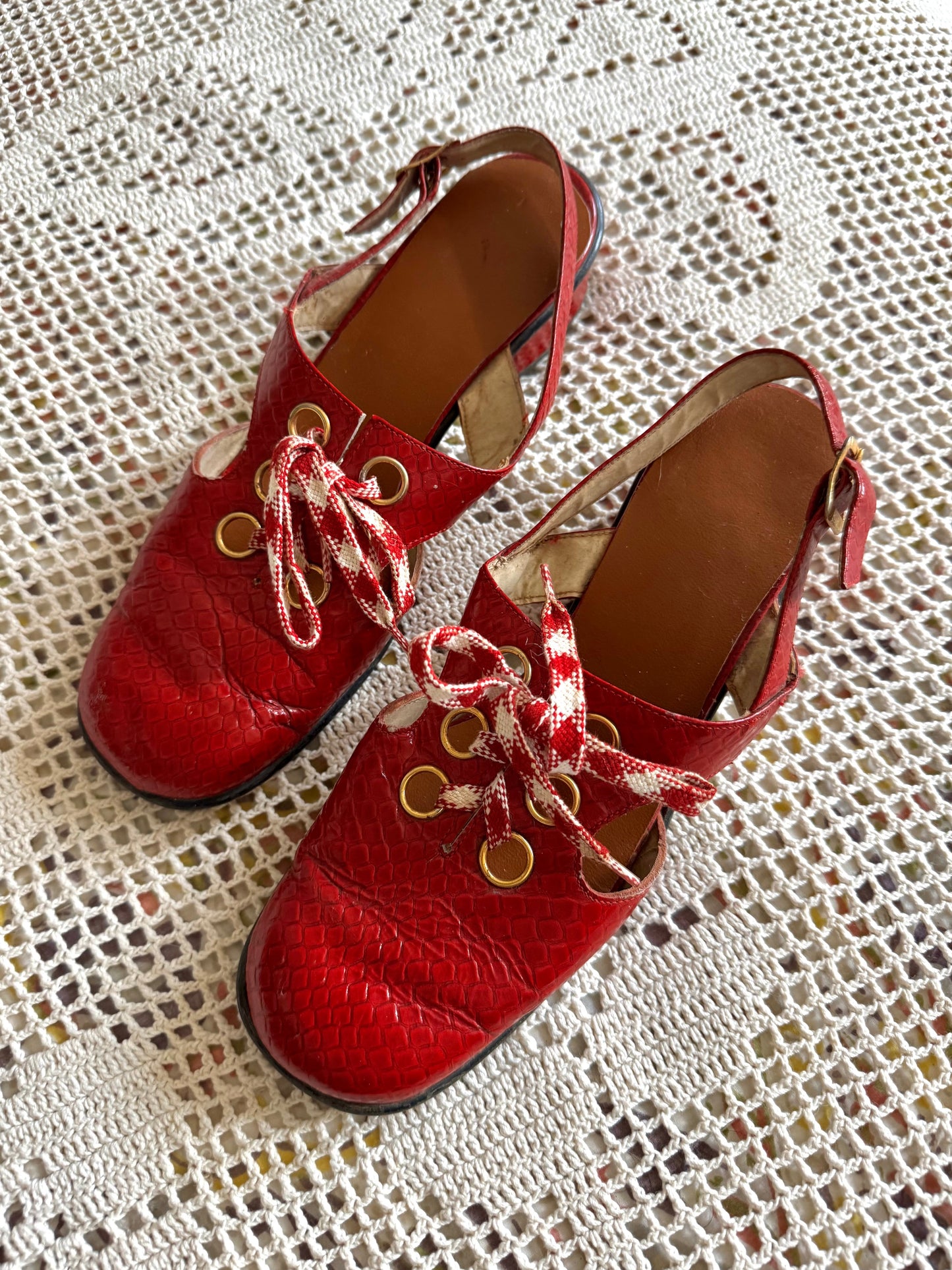 60’s Mod Patent Leather Red Slingback Loafers (W7)