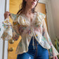 70s Semi Sheer Floral Blouse w/ Flutter Sleeves (S-M)