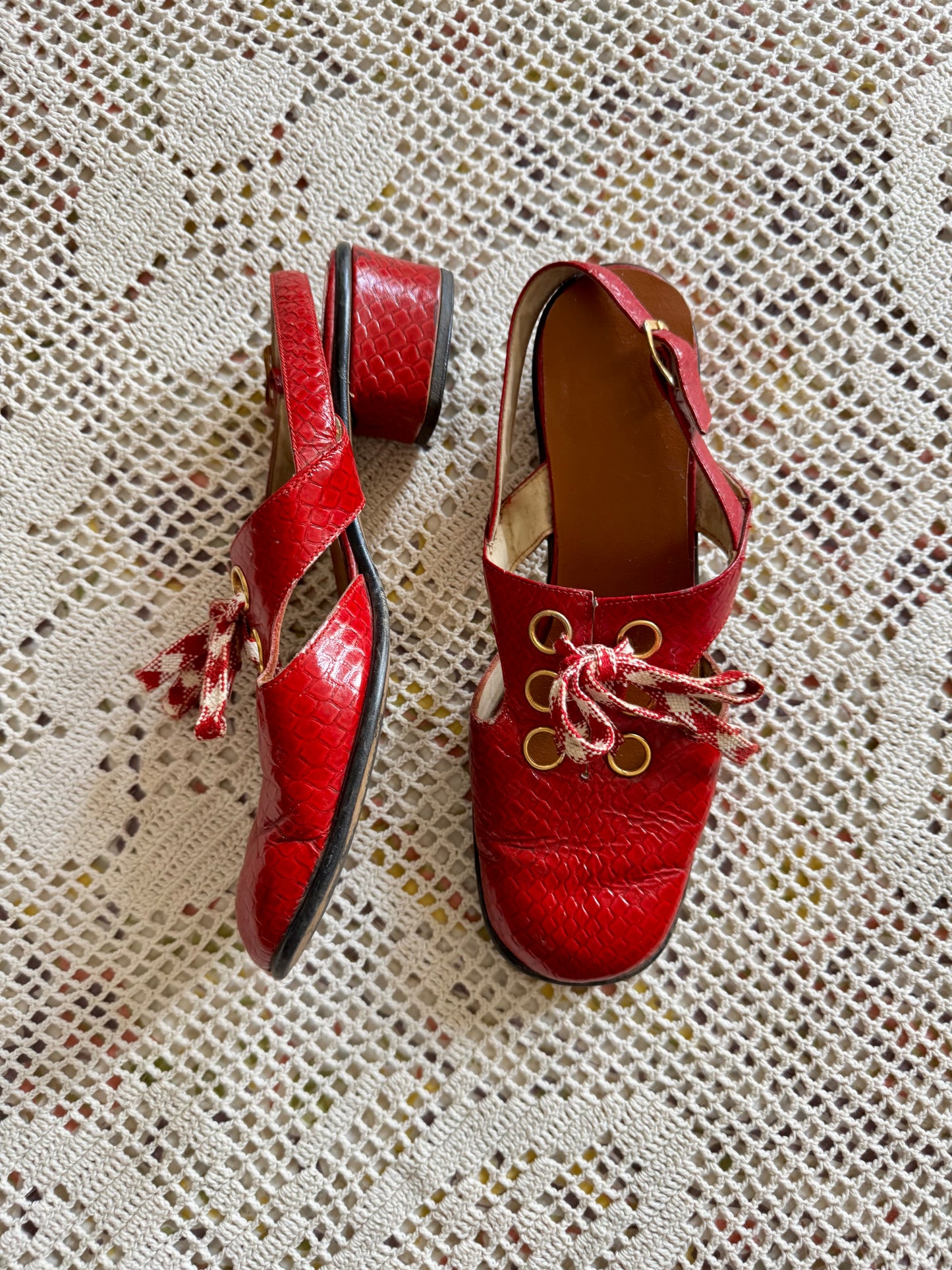 60’s Mod Patent Leather Red Slingback Loafers (W7)