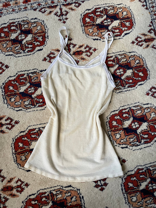 Vintage 70s Pointelle Cream Camisole Tank Top (XS)