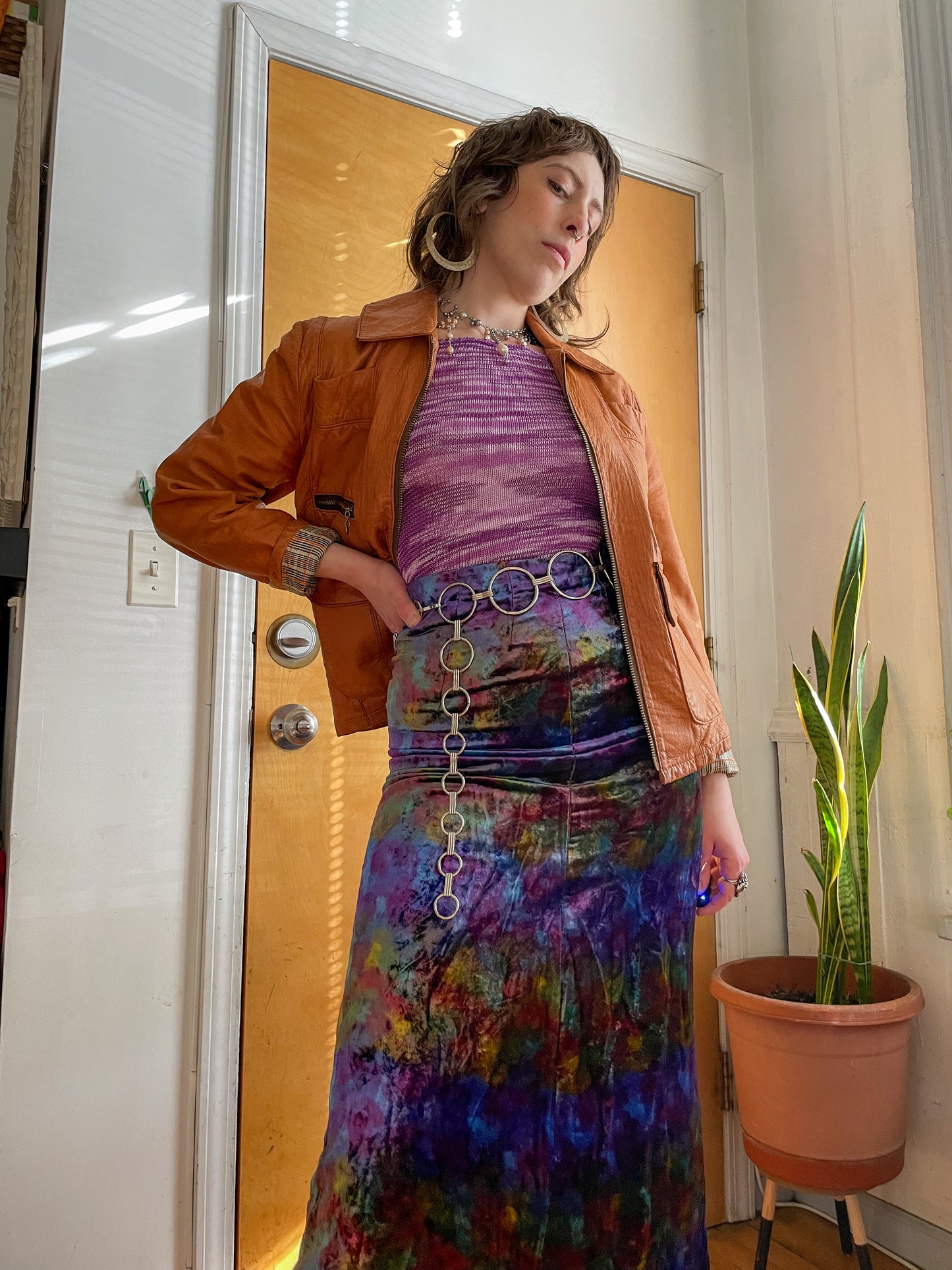 90s Crushed Velvet Iridescent Maxi Skirt (S)