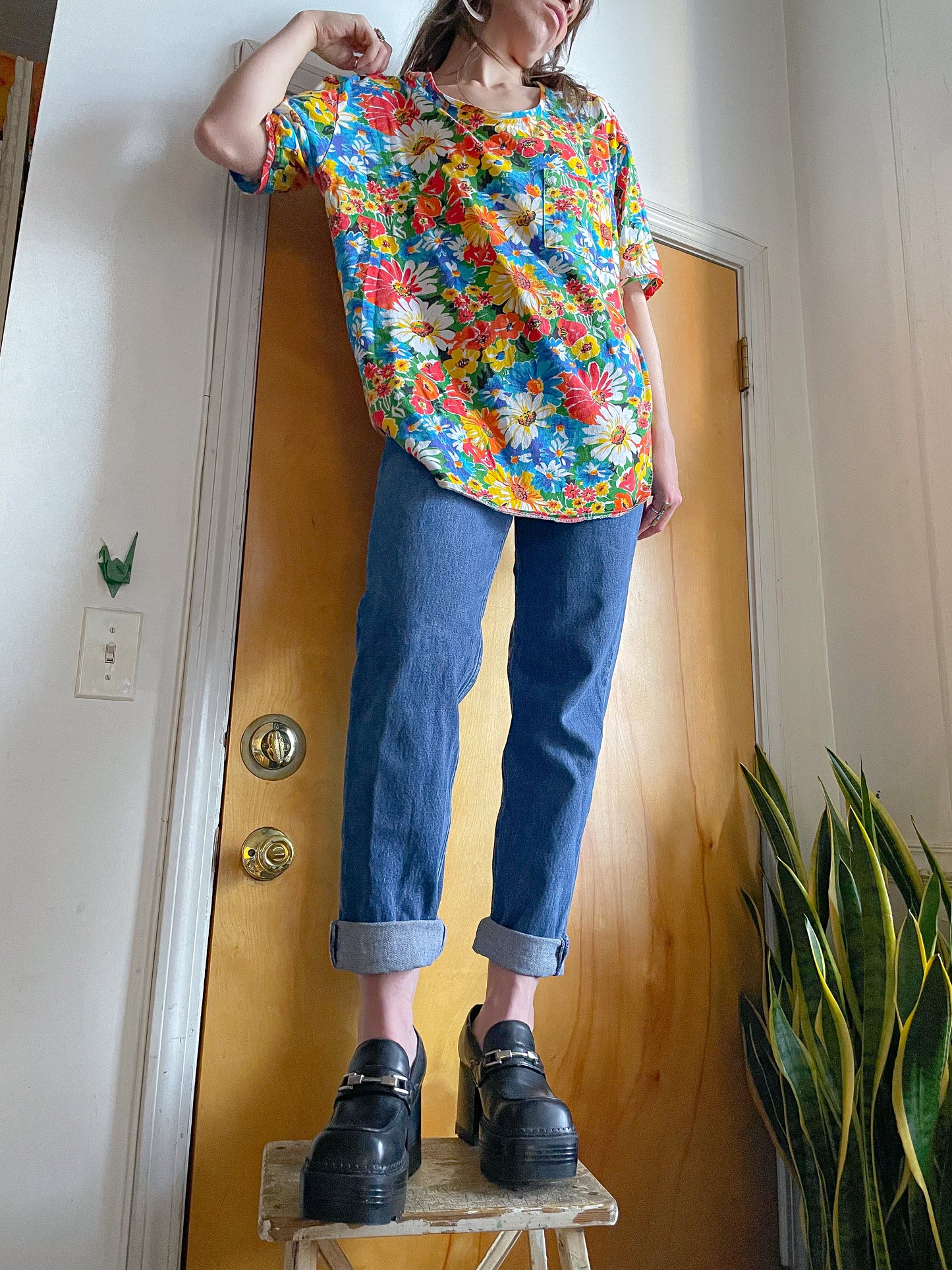 Late 80’s Funky Flower Boxy Tee (XXL)