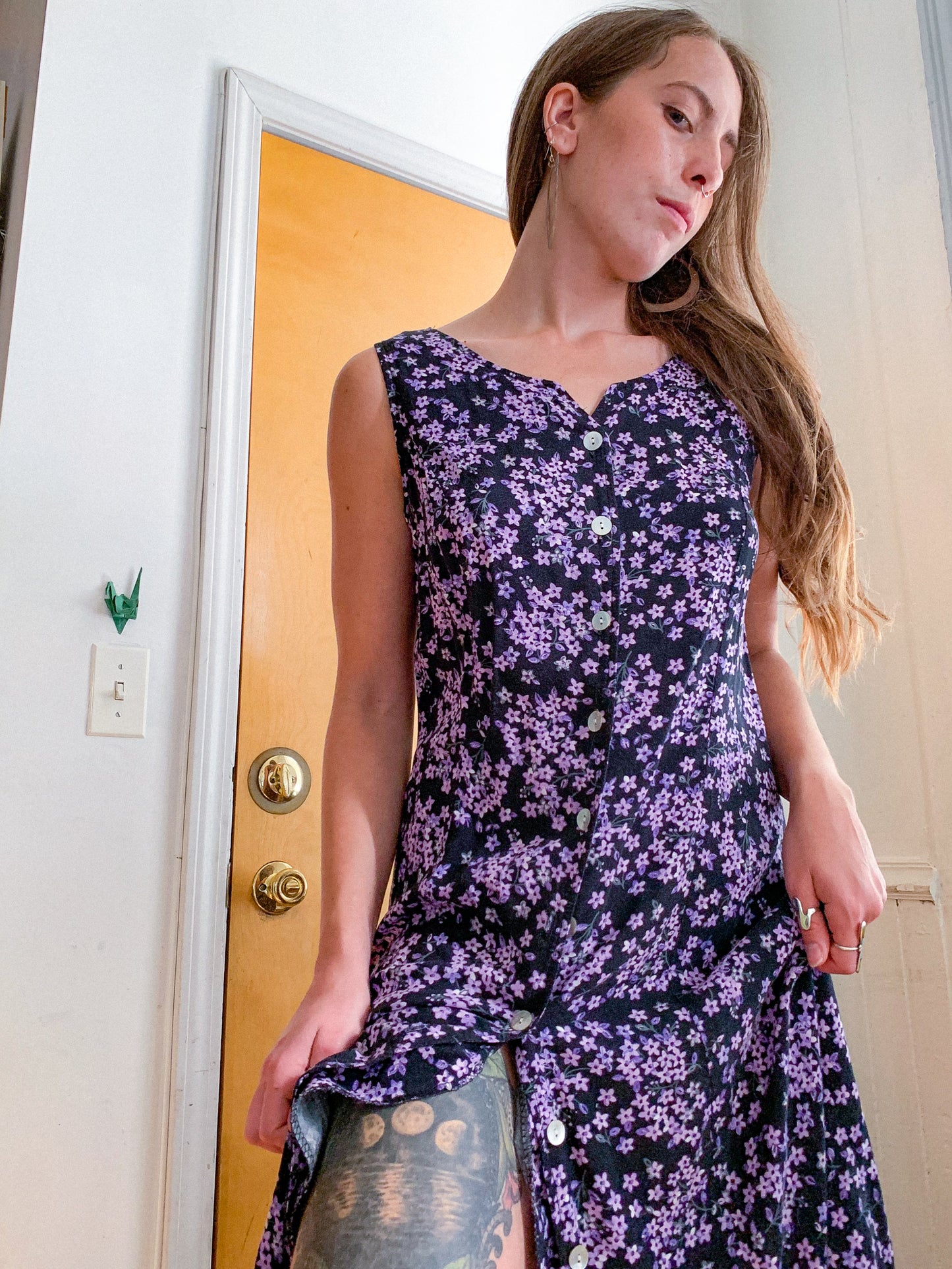 Whimsical 90s Floral Button Down Maxi w/ Caged Back