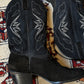 Vintage 80s Denim & Suede Heeled Cowboy Boots (8.5)