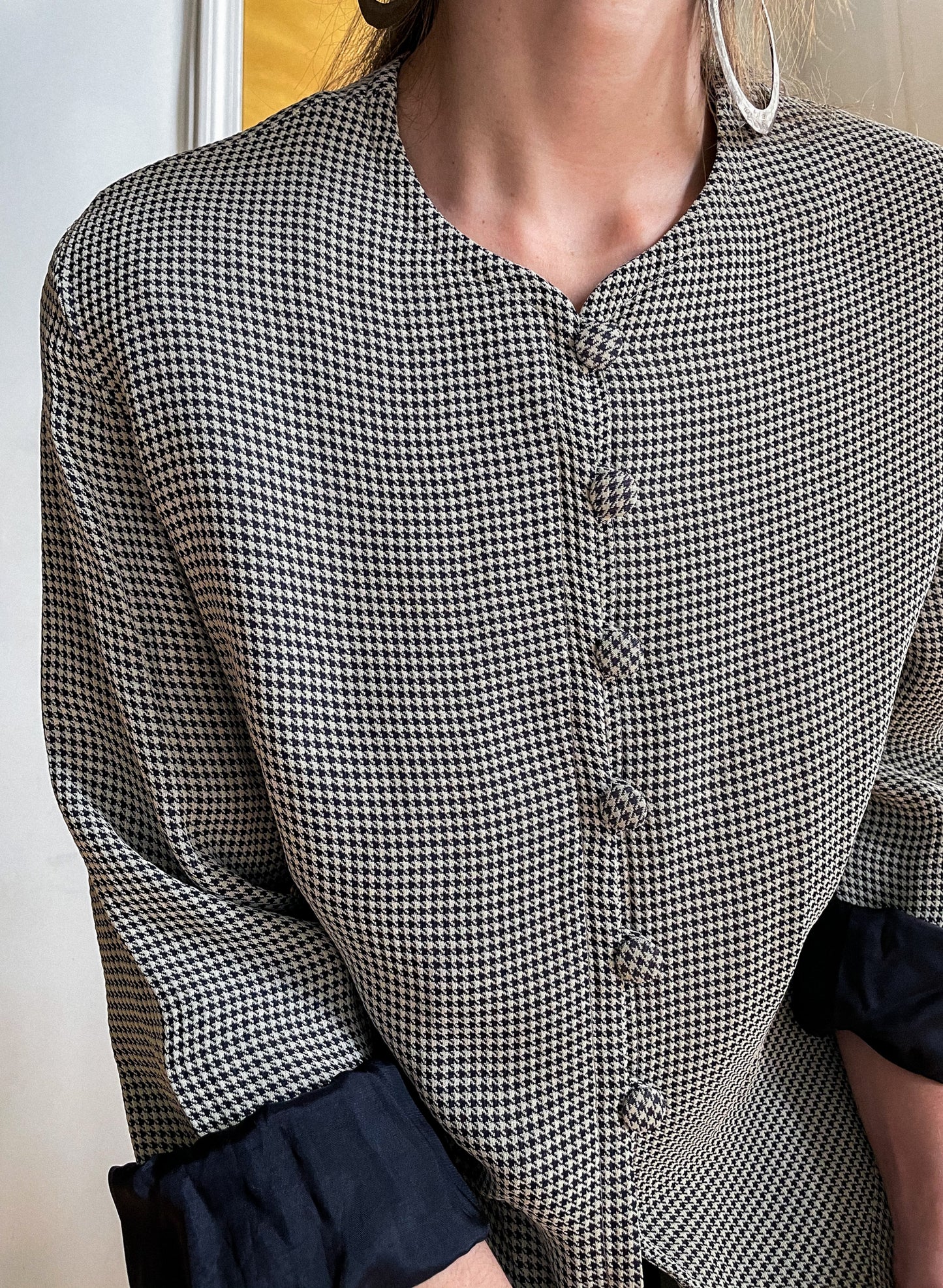 80s Houndstooth Button Neckline Tunic (M)