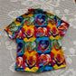 y2k Digital Art Rose Print Short Sleeve Button Down (M)