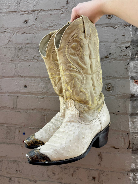 Vintage Full Quill Cowboy Boots w/ Metal Tips (W9.5)
