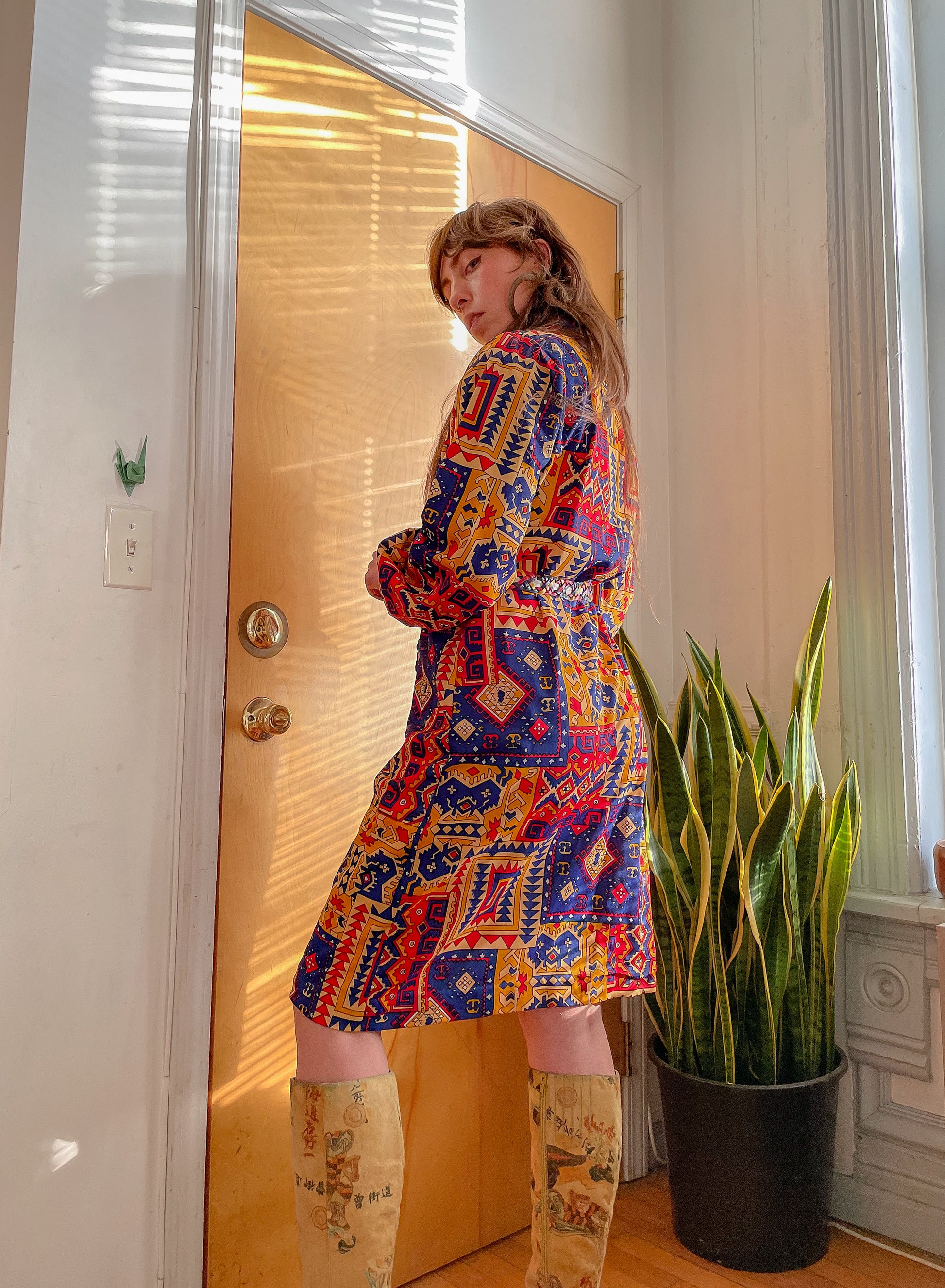 funky shirt dress INSANE Late 60's Funky Geo Print Shirt Dress (XXL)- shop Aged Pages Vintage