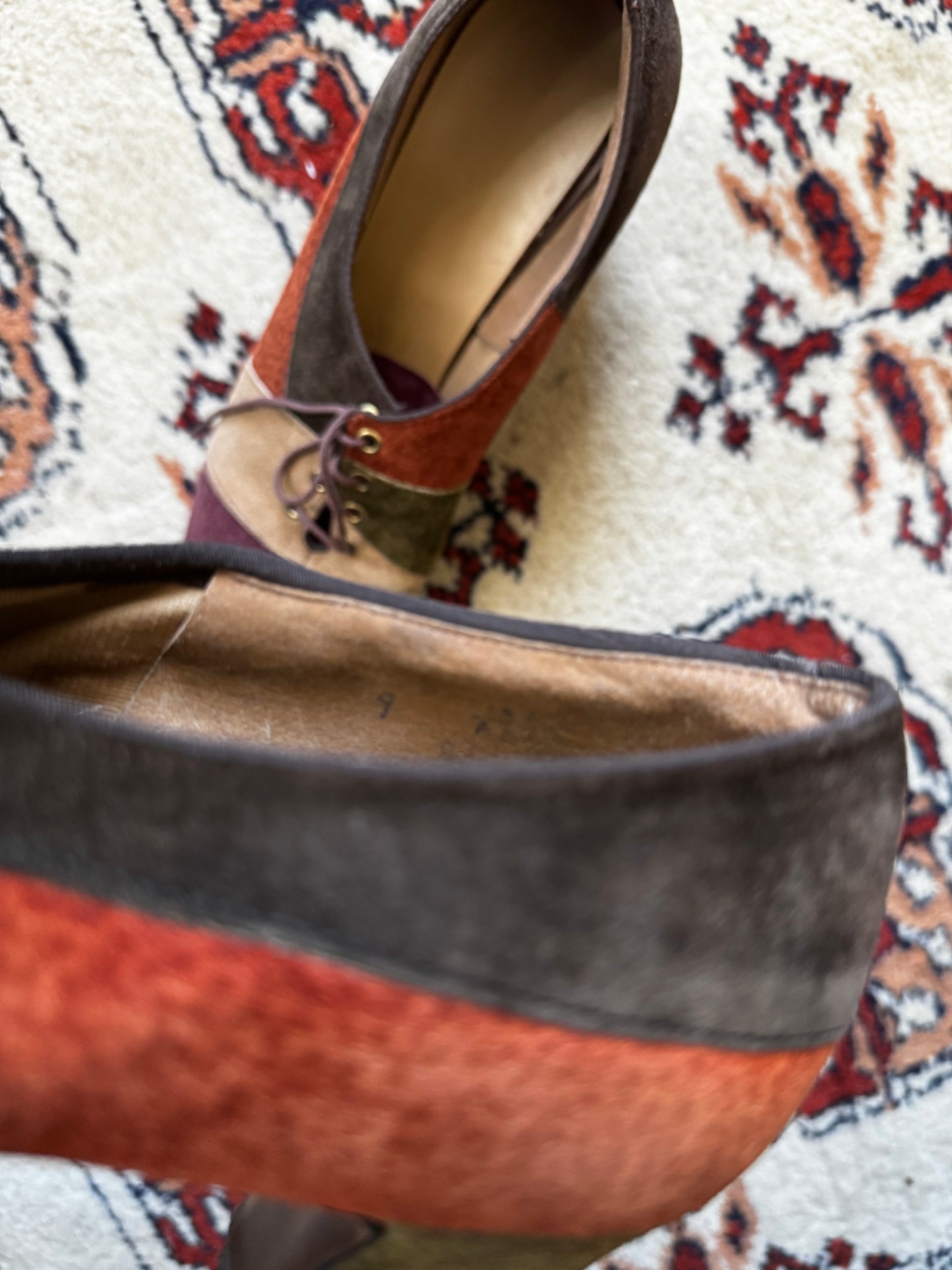 Vintage 60s suede patchwork heeled laceups (9)