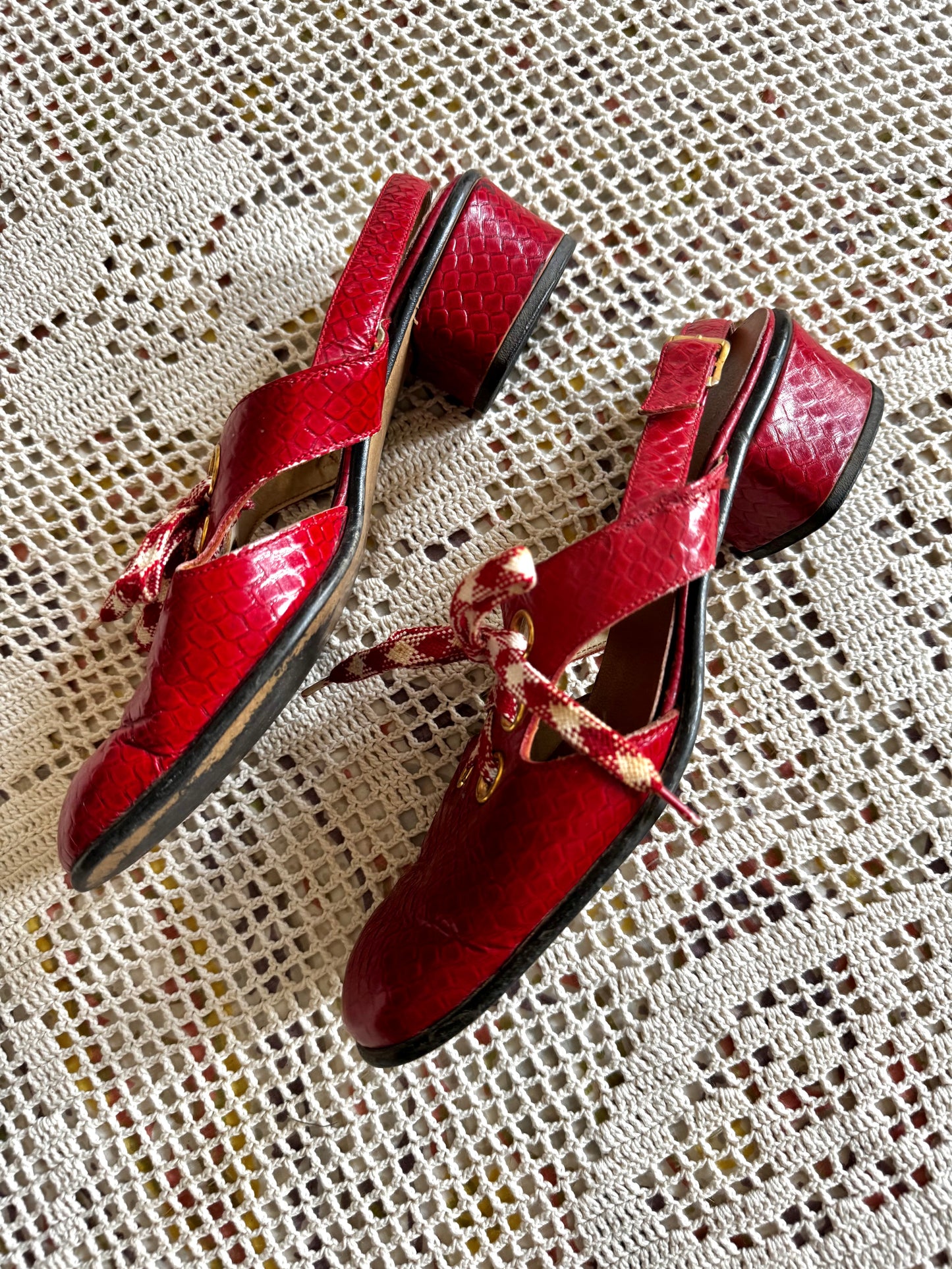 60’s Mod Patent Leather Red Slingback Loafers (W7)