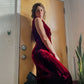 70s- 80s Crimson Red Crushed Velvet Gown (XXS-XS)