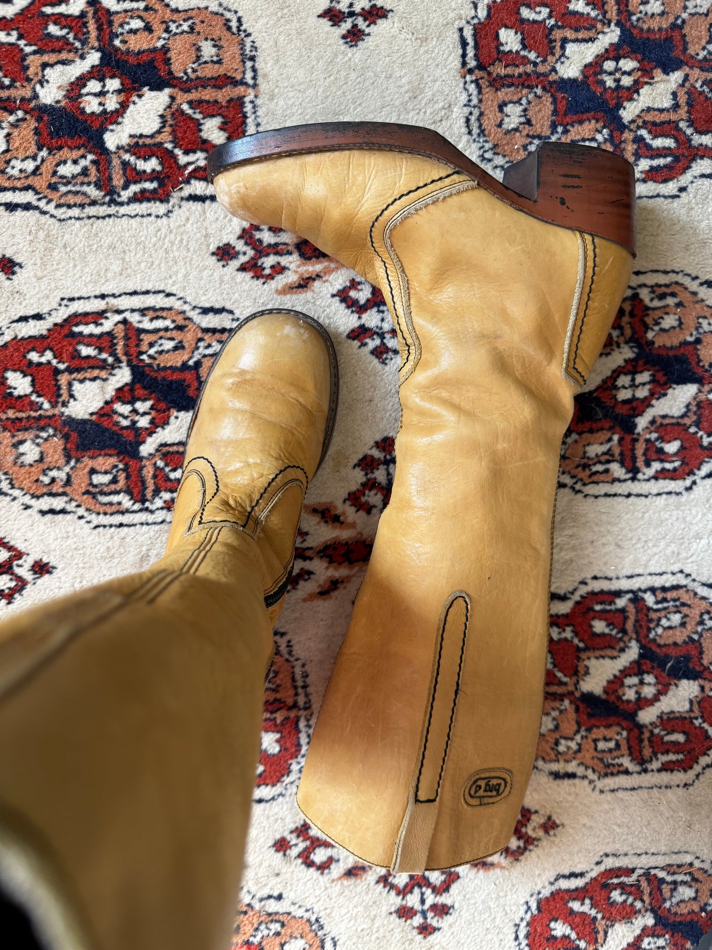 70s Butterscotch Leather Knee High Boots (9)