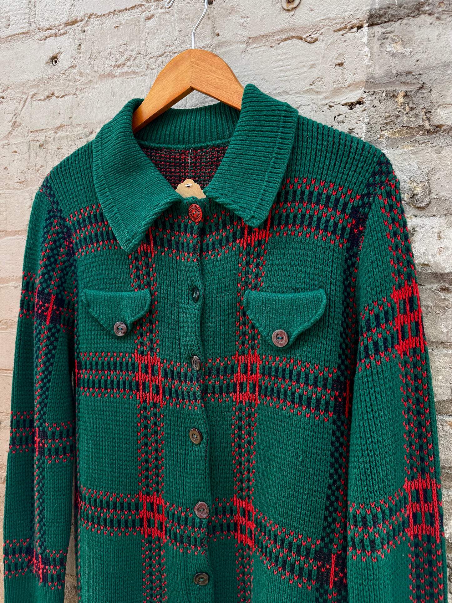Vintage 70s/80s Knit Plaid Tartan Cardigan (M-L)