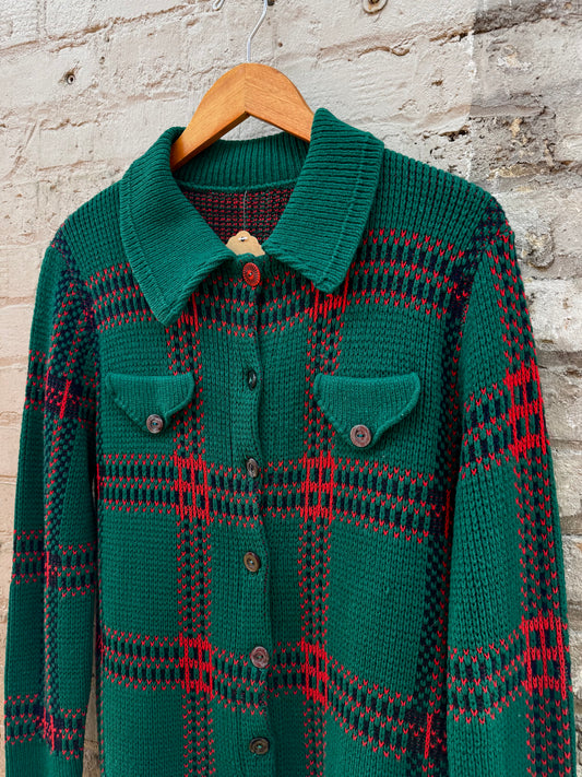 Vintage 70s/80s Knit Plaid Tartan Cardigan