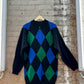 80s Color Block Harlequin Knit Micro Mini Sweater/Dress (M)