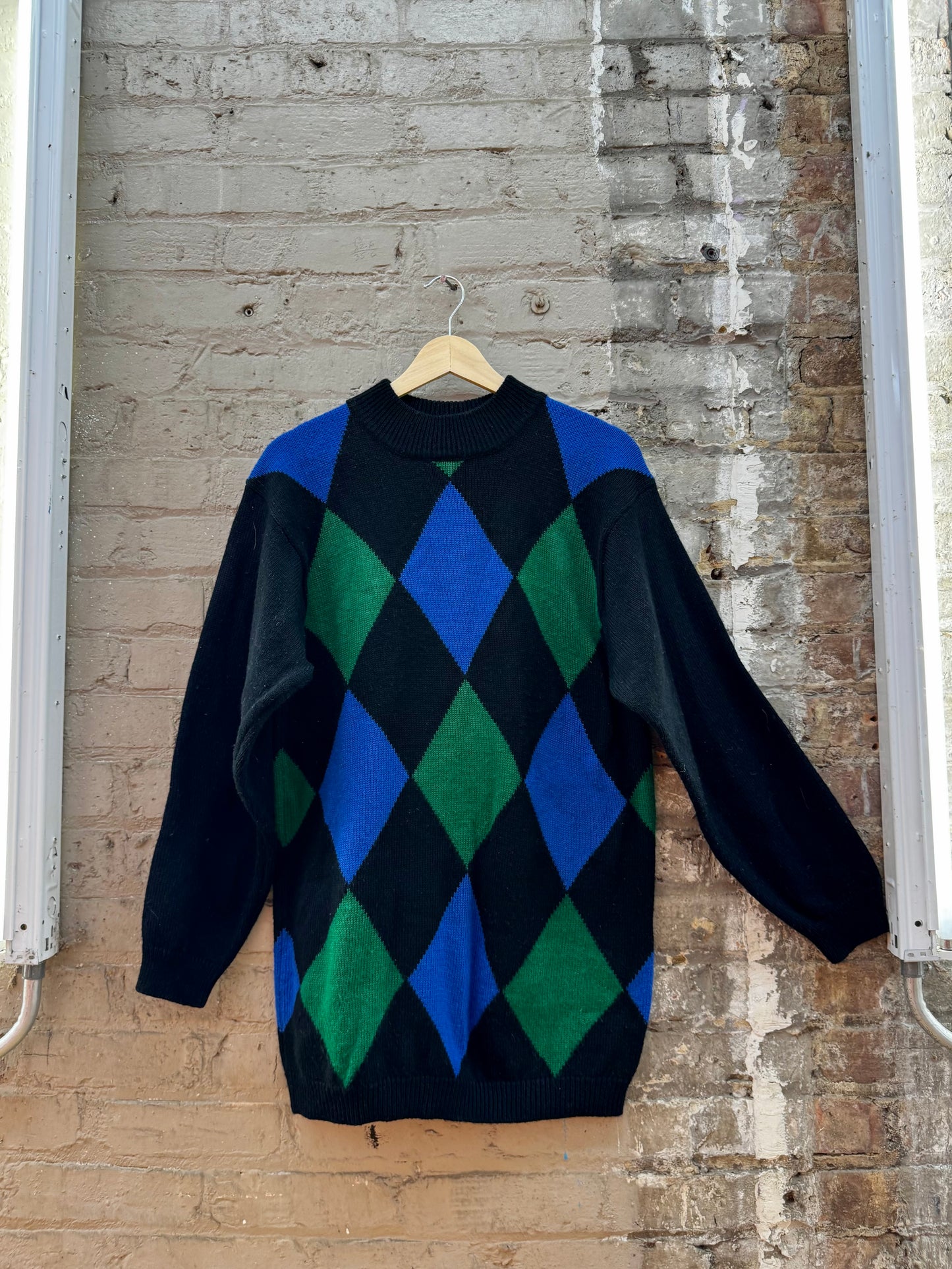 80s Color Block Harlequin Knit Micro Mini Sweater/Dress (M)