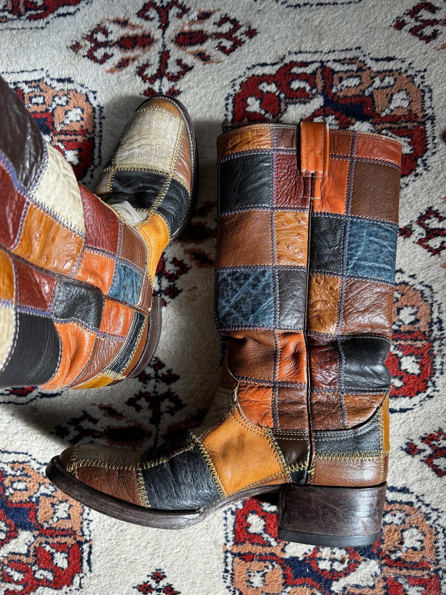 INSANE Rare 70s/80s Larry Mahan Patchwork Cowboy Boots (W9.5/M8)