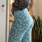 60s Double Knit Swirly Flower Printed Pants (M)