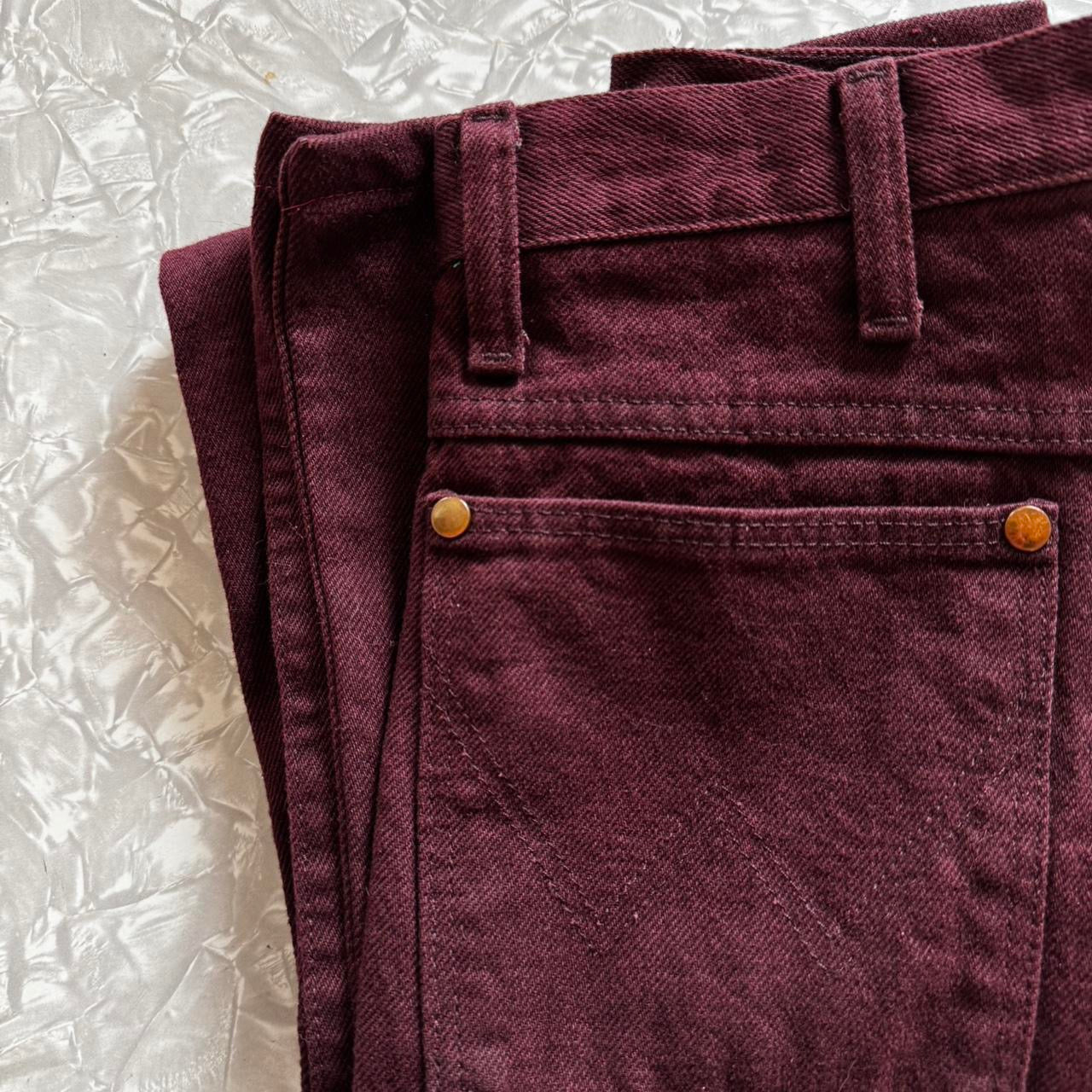 Vintage 80s Deadstock Deep Burgundy Wrangler Jeans (26/27”W)