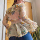 70s Semi Sheer Floral Blouse w/ Flutter Sleeves (S-M)