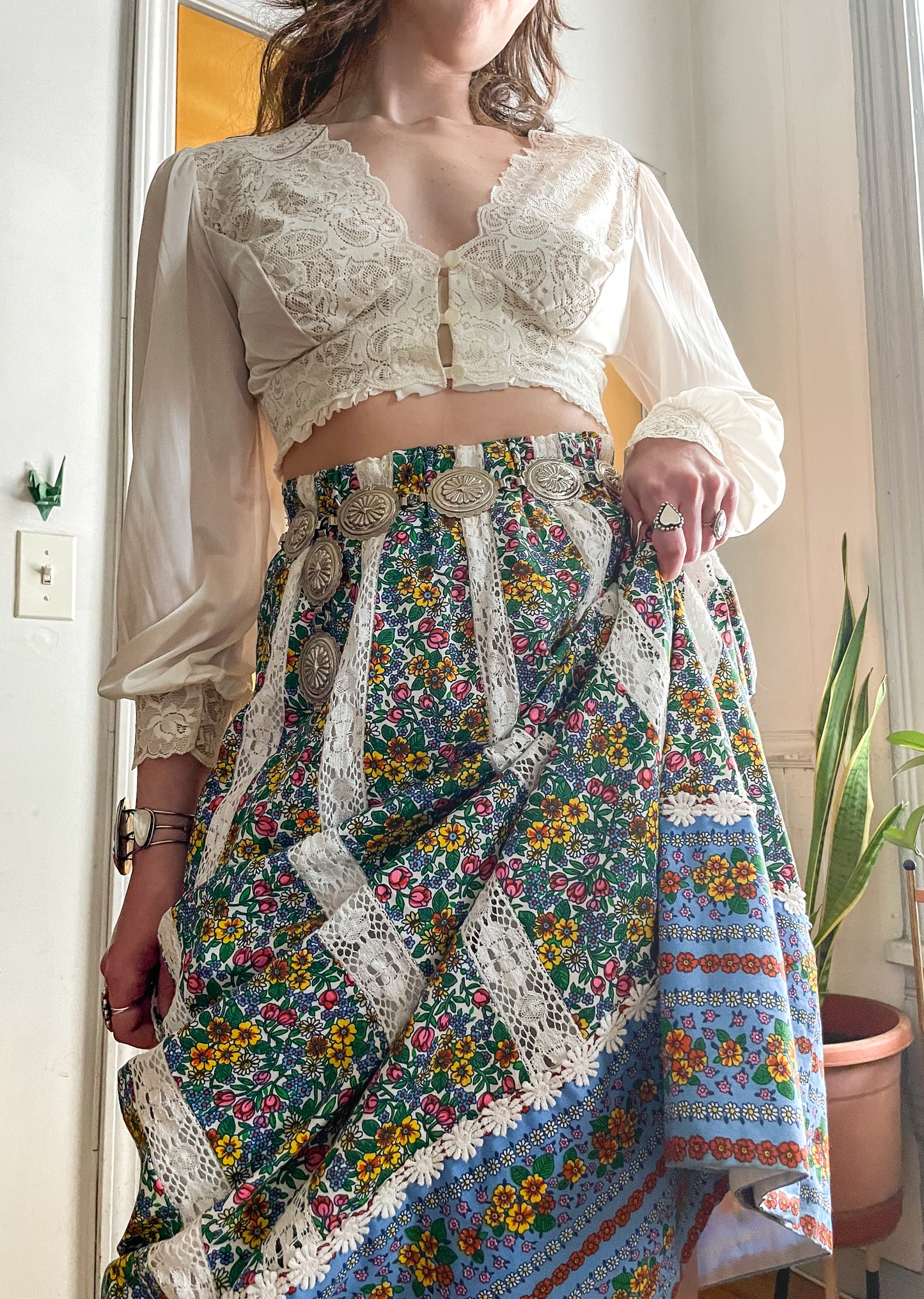 70s Mr. Hank Lace Cut Out Maxi Skirt (XS-M)