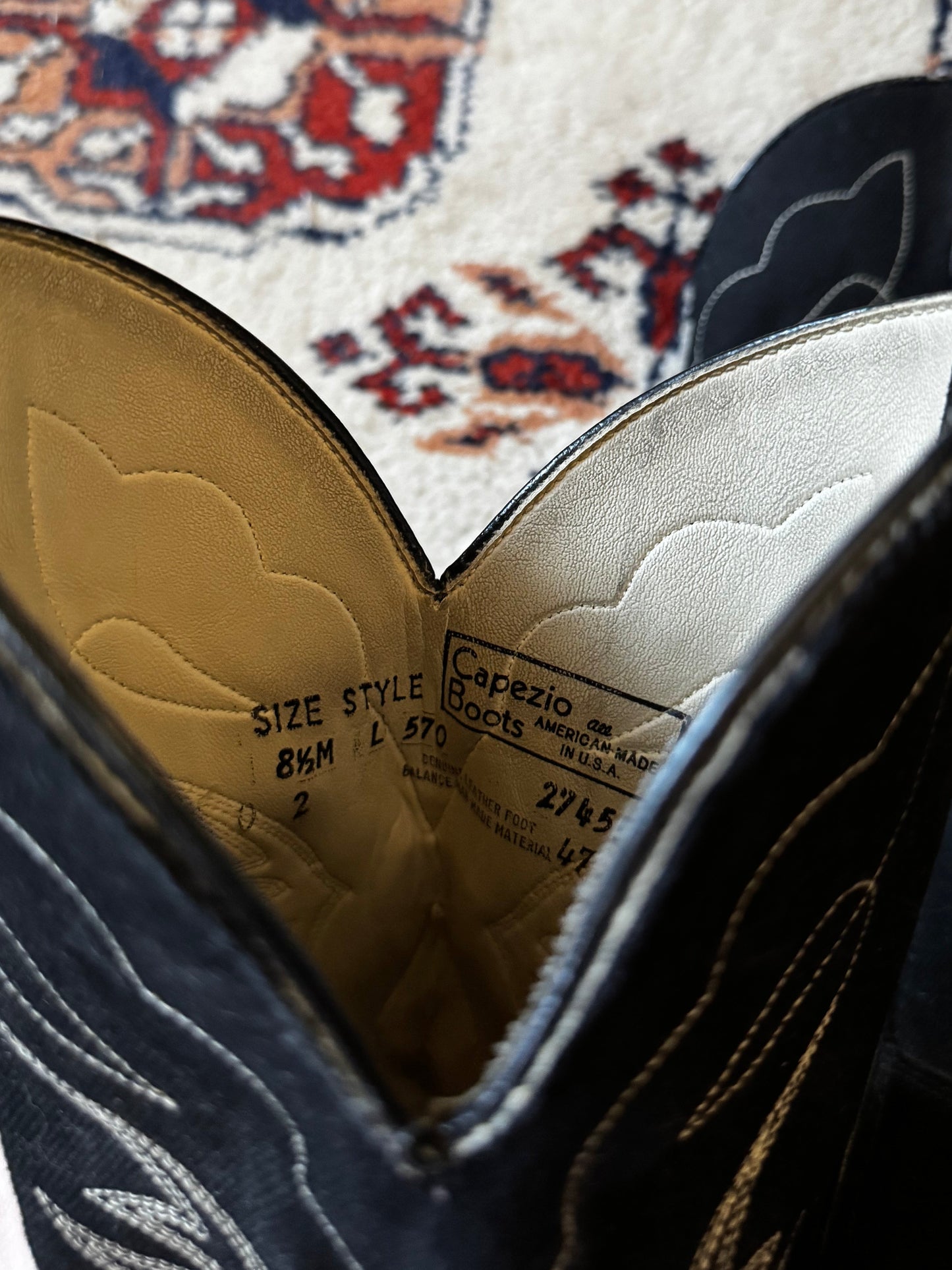 Vintage 80s Denim & Suede Heeled Cowboy Boots (8.5)